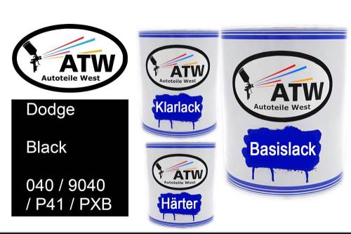 Dodge, Black, 040 / 9040 / P41 / PXB: 1L Lackdose + 1L Klarlack + 500ml Härter - Set, von ATW Autoteile West.